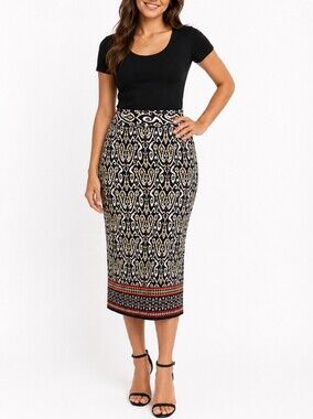 👚 Gilli USA Printed Pencil Midi Skirt Stretch Boho Tribal Medium